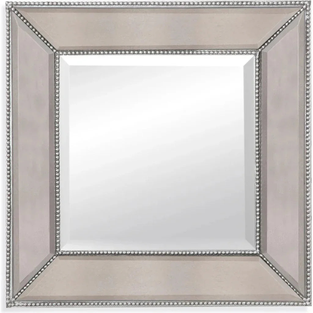 Beaded Wood and Glass Grey Wall Mirror
