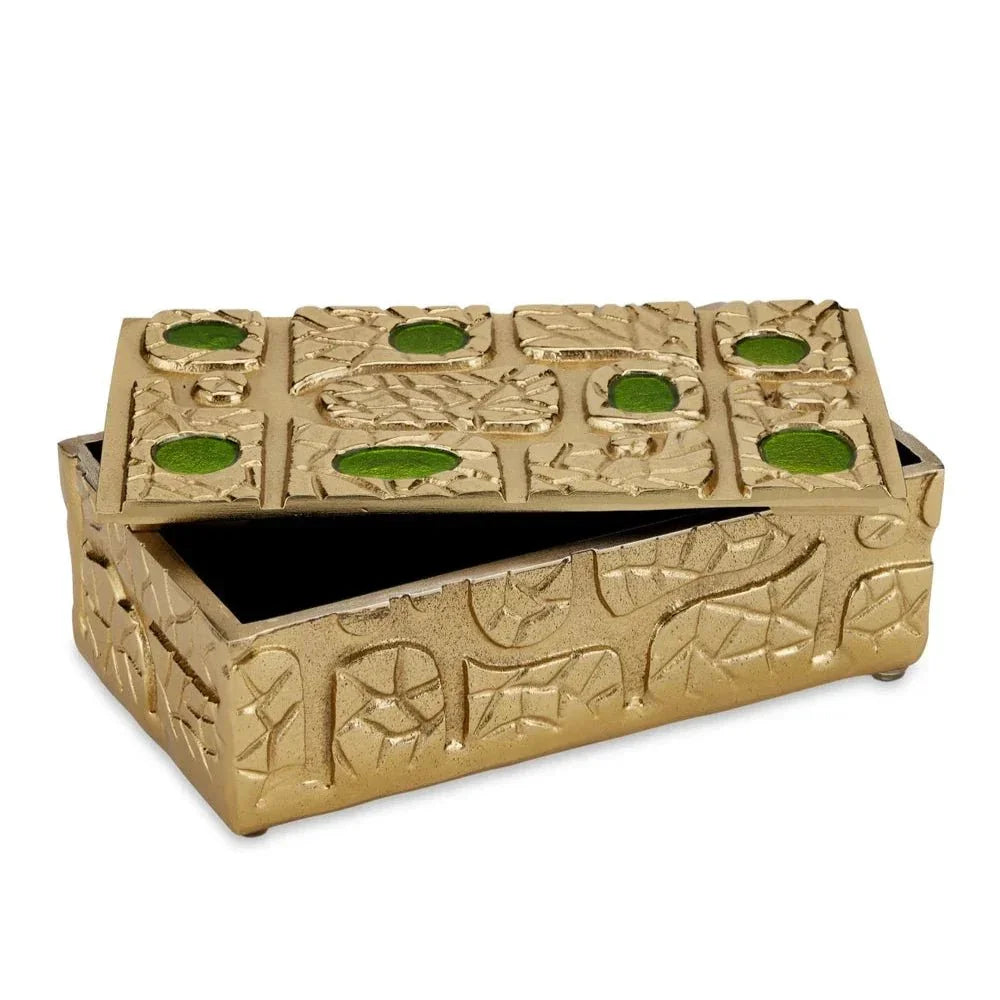 Beau Enamel Monde Gold & Green Box - LOOMLAN - Currey & Co - Boxes & Bowls
