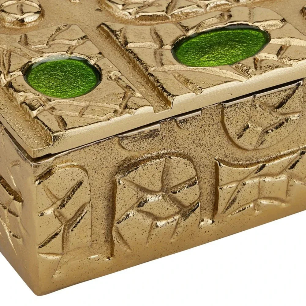 Beau Enamel Monde Gold & Green Box - LOOMLAN - Currey & Co - Boxes & Bowls