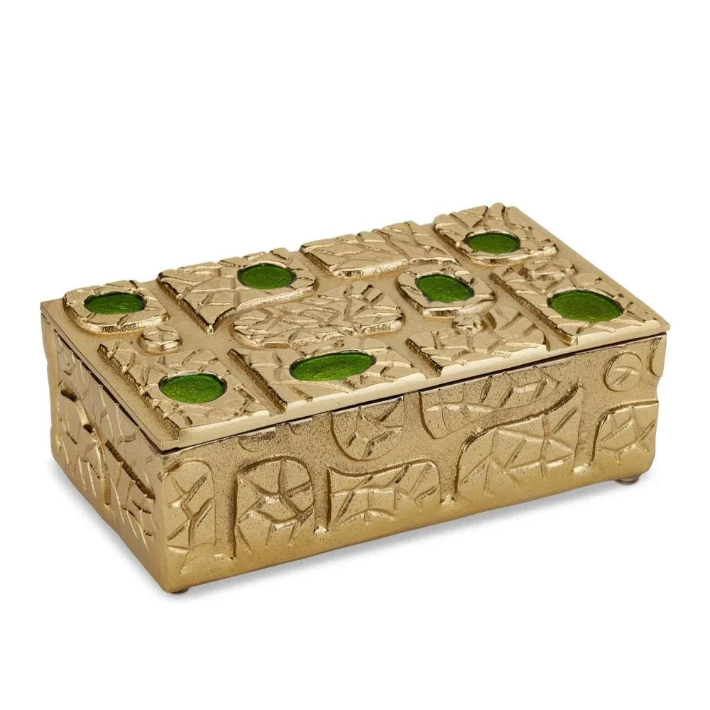 Beau Enamel Monde Gold & Green Box - LOOMLAN - Currey & Co - Boxes & Bowls
