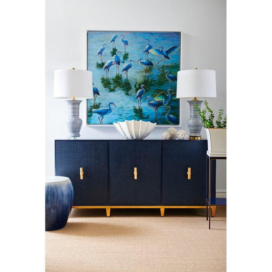 Beehive Blue Ceramic And Gold Accents Urn Table Lamp - LOOMLAN - Chelsea House - Table Lamps