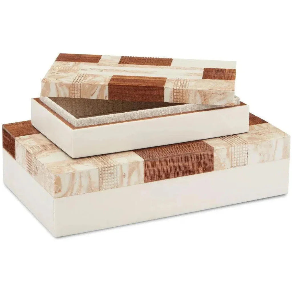 Beige Brown Ivory Natural 1940s Box Set of 2 - LOOMLAN - Currey & Co - Boxes & Bowls