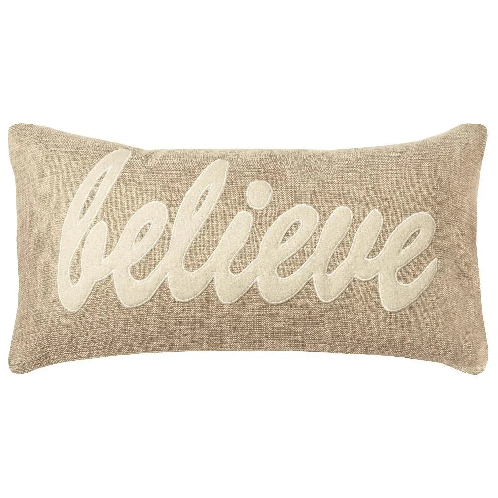 Beige & Brown Ronny Word Lumbar Pillow Insert - LOOMLAN - LOOMLAN - Throw Pillows