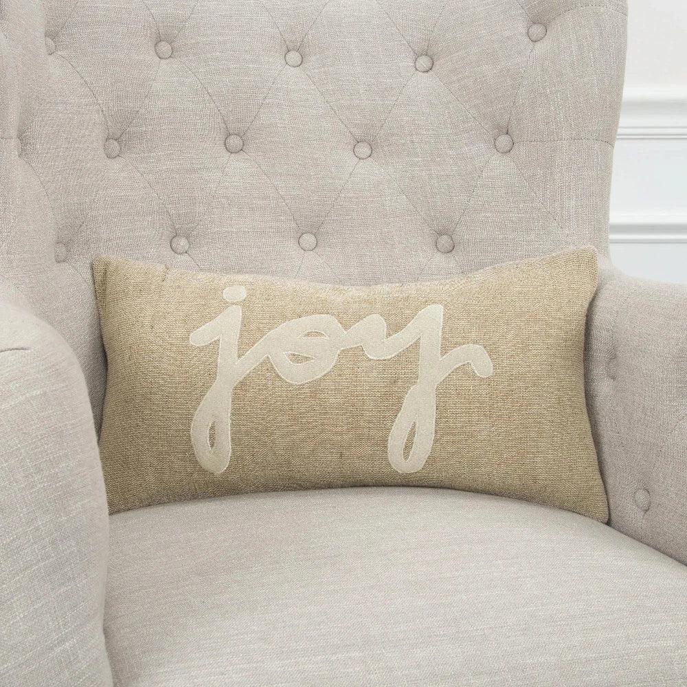 Beige Ronny Word Lumbar Pillow With Insert - LOOMLAN - LOOMLAN - Throw Pillows