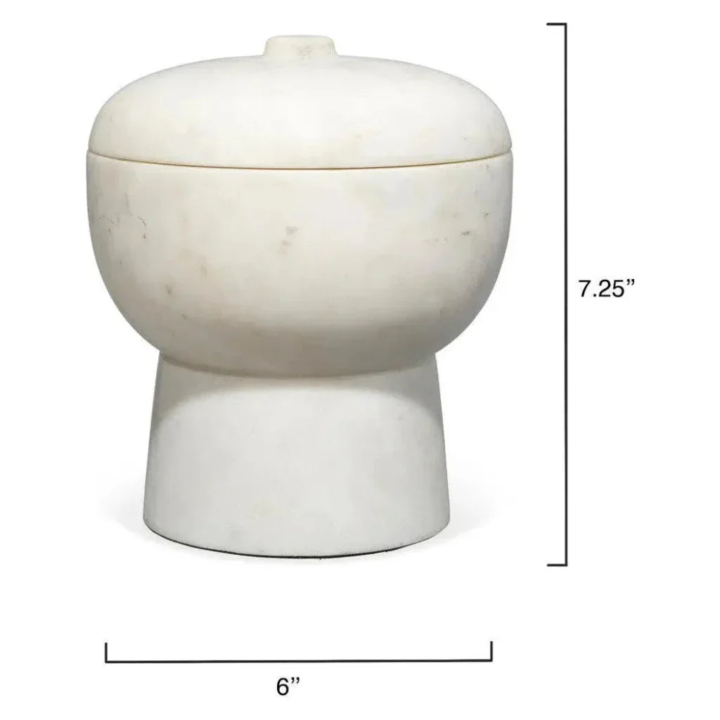 Bennett Off - White Marble Bowl with Lid - LOOMLAN - Jamie Young - Boxes & Bowls