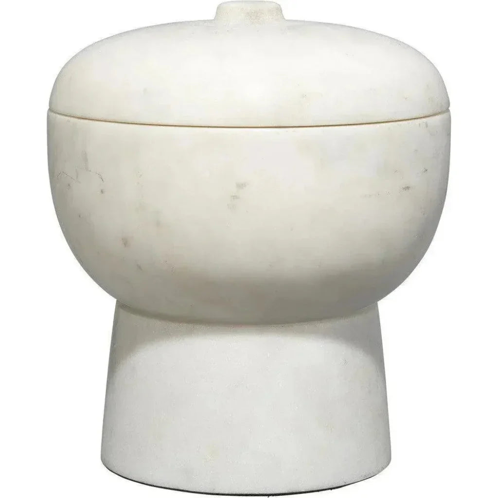 Bennett Off - White Marble Bowl with Lid - LOOMLAN - Jamie Young - Boxes & Bowls