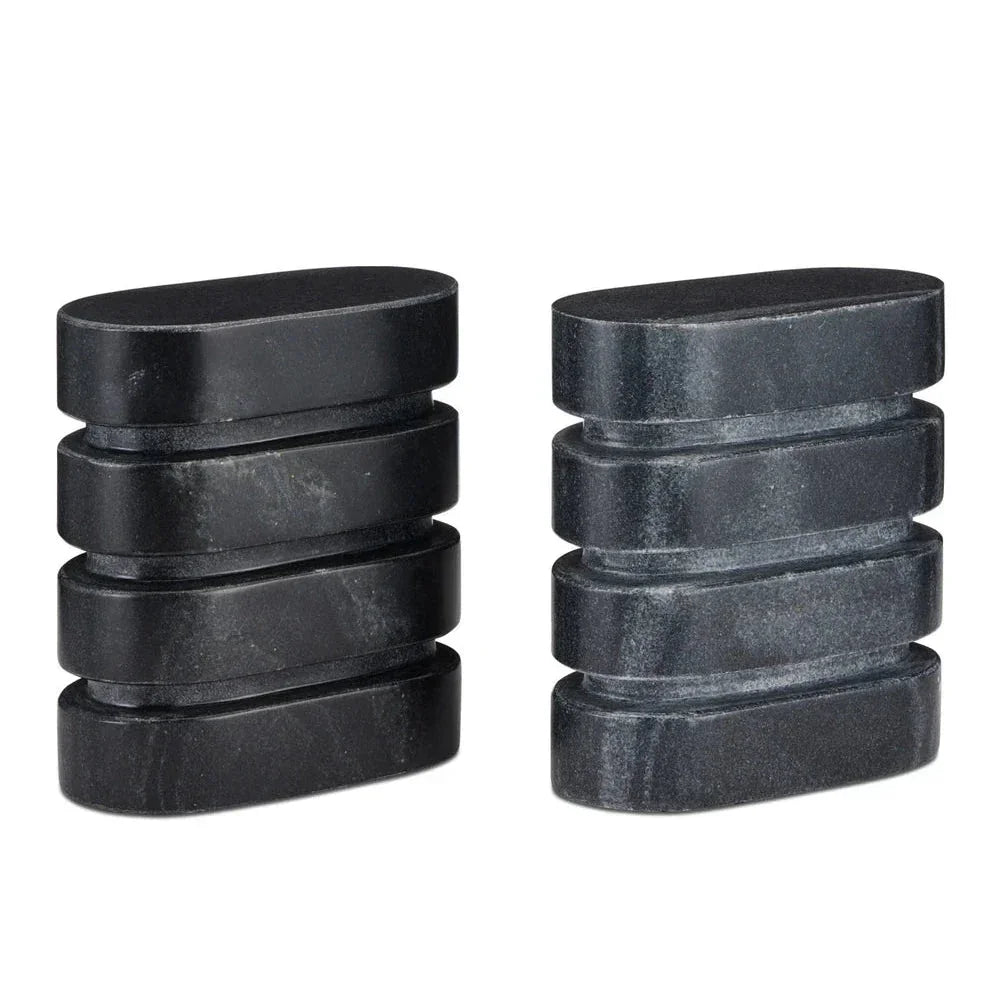 Bheslana Black Marble Object (Set Of 2) - LOOMLAN - Currey & Co - Statues & Sculptures