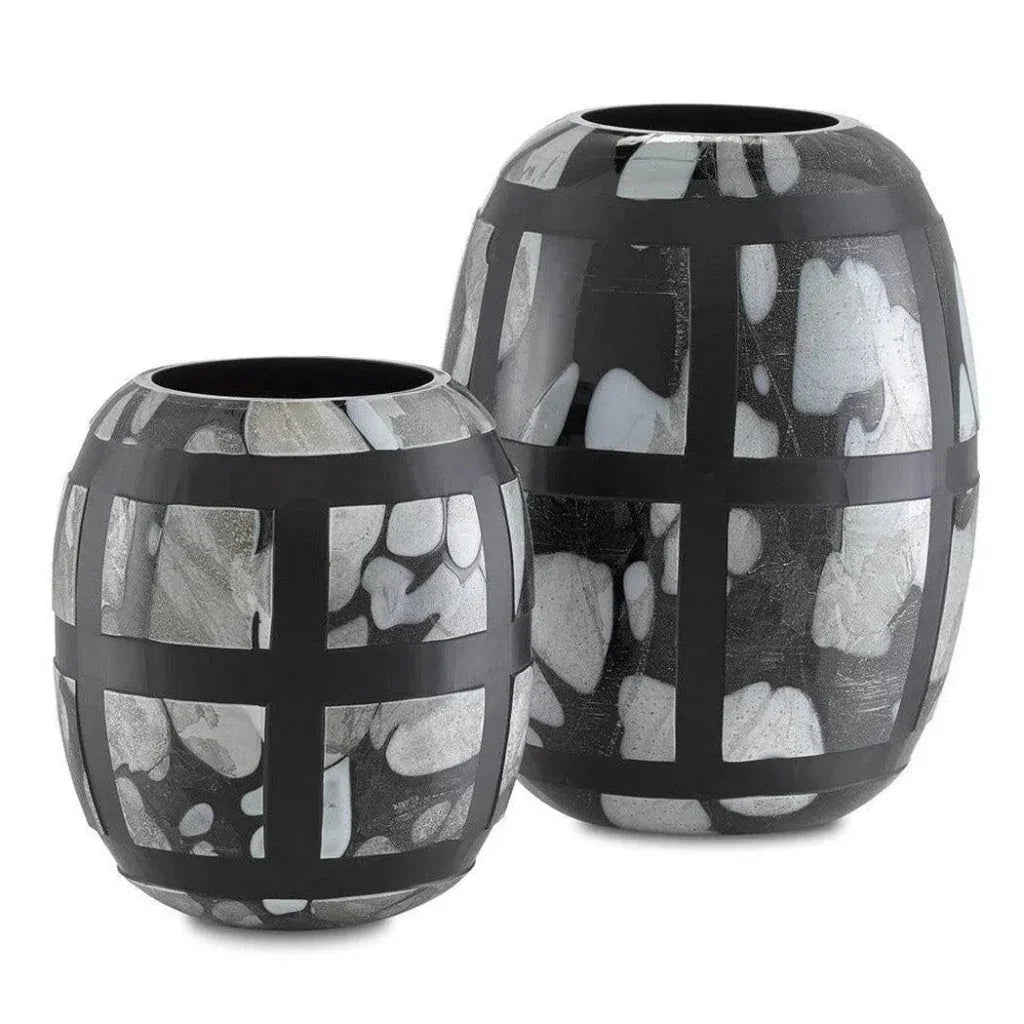 Black Multi Spotted Handcut Schiappa Glass Vases 2PC - LOOMLAN - Currey & Co - Vases & Jars