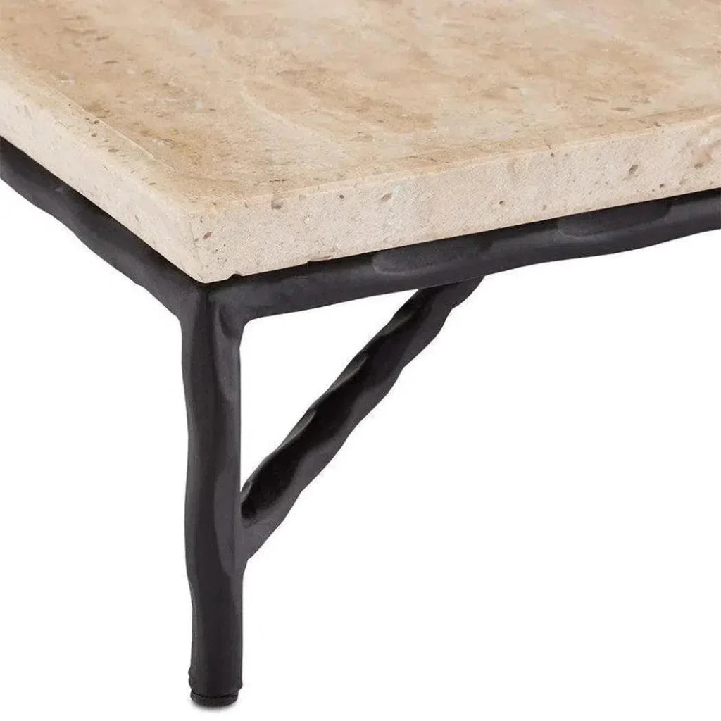 Black Natural Boyles Travertine Large Tray - LOOMLAN - Currey & Co - Trays