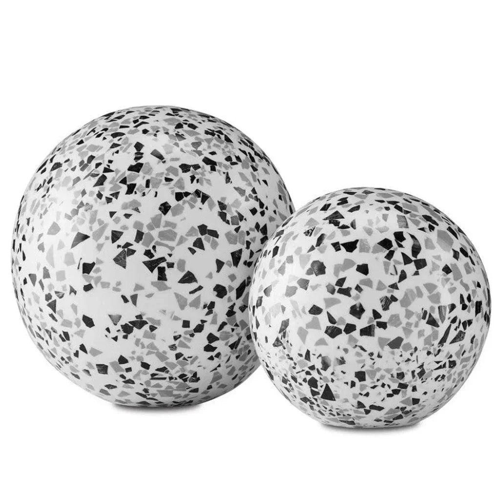 Black White Gray Ross Speckle Ball Set of 2 - LOOMLAN - Currey & Co - Statues & Sculptures