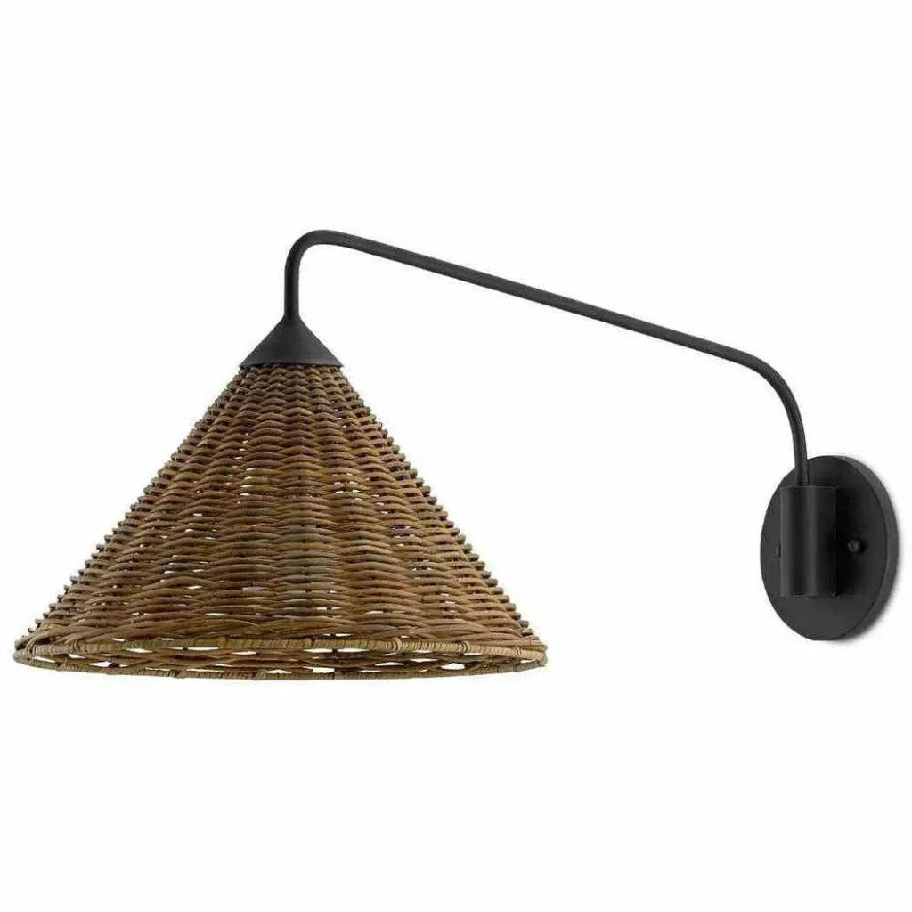 Blacksmith Natural Basket Swing Arm Sconce - LOOMLAN - Currey & Co - Wall Sconces