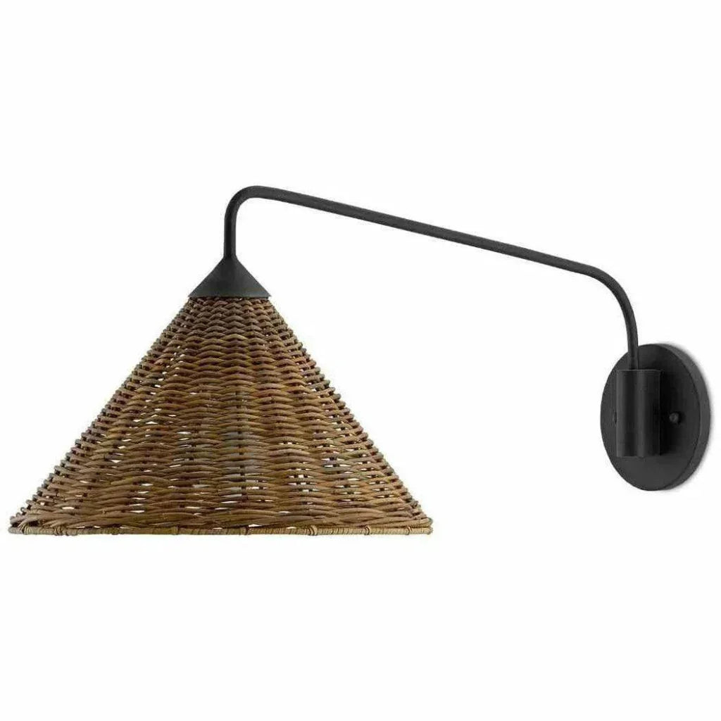 Blacksmith Natural Basket Swing Arm Sconce - LOOMLAN - Currey & Co - Wall Sconces
