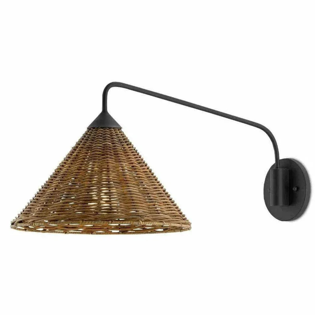 Blacksmith Natural Basket Swing Arm Sconce - LOOMLAN - Currey & Co - Wall Sconces