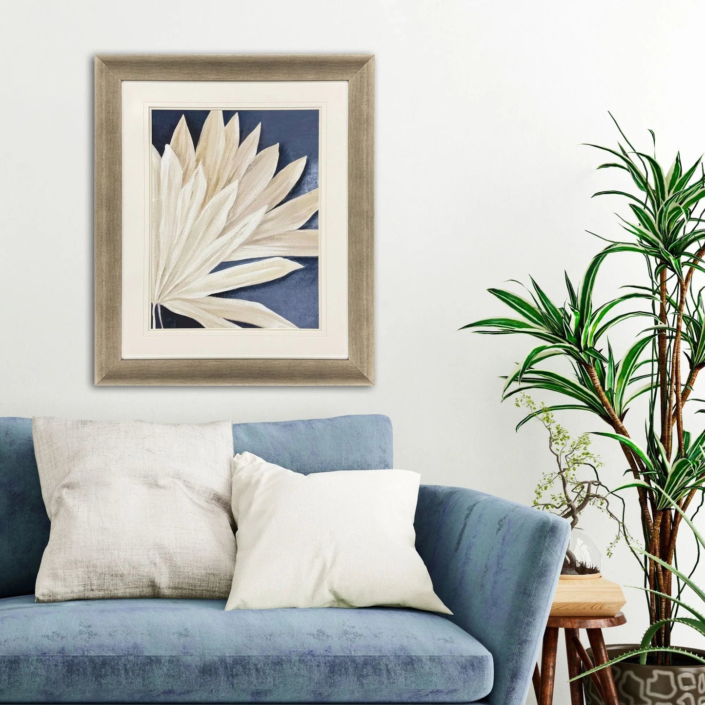 Blue Dry Palms Glass Front Canvas Art