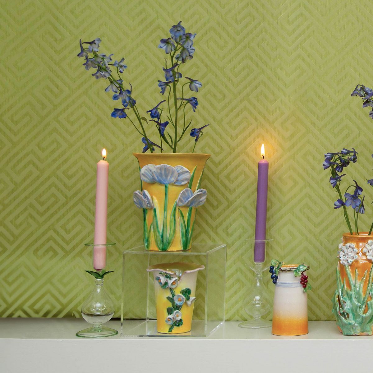 Abigails Blue Flowers Design Yellow Vase