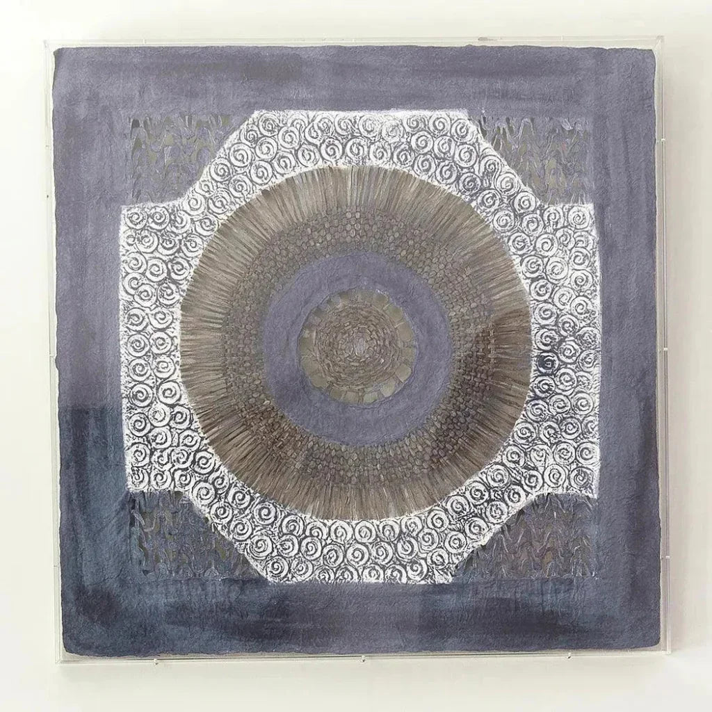 Blue Paper Linen Acrylic Batik Square d Wall Art - LOOMLAN - Jamie Young - Canvas Art