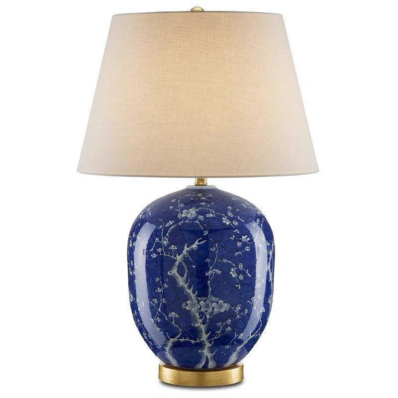 Blue White Raffia Sakura Table Lamp - LOOMLAN - Currey & Co - Table Lamps