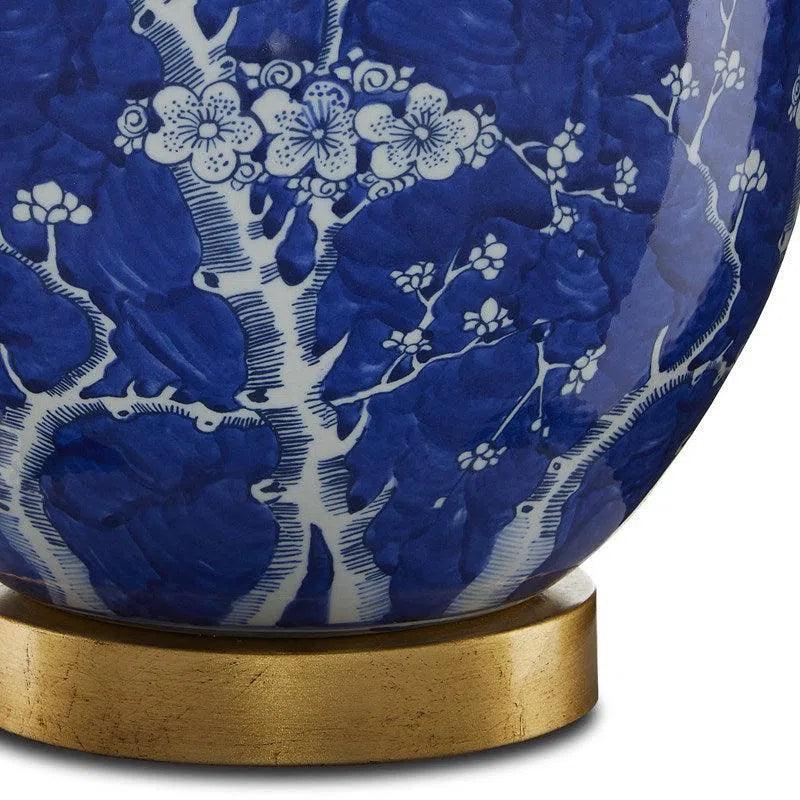 Blue White Raffia Sakura Table Lamp - LOOMLAN - Currey & Co - Table Lamps