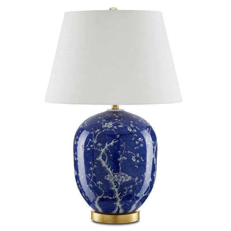 Blue White Raffia Sakura Table Lamp - LOOMLAN - Currey & Co - Table Lamps