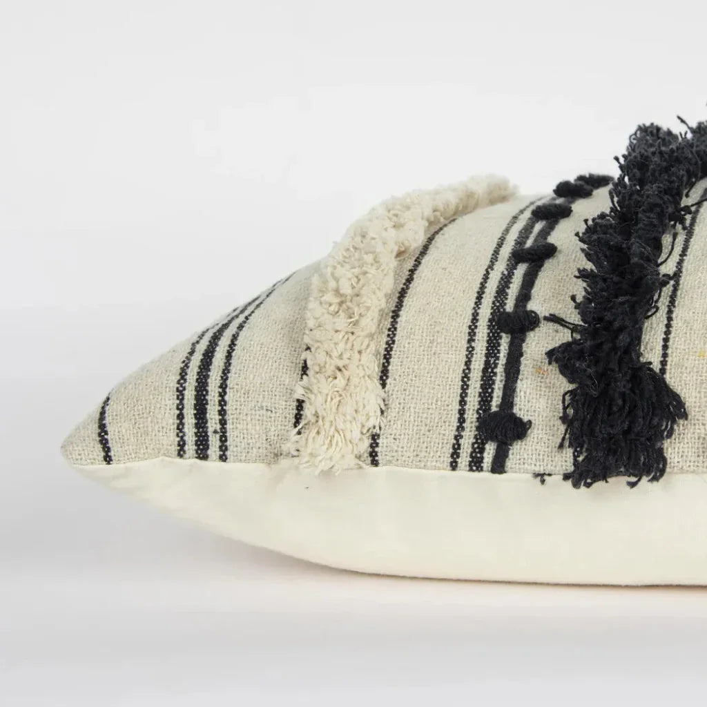 LOOMLAN Boho Babe Striped White & Black Lumbar Pillow Insert