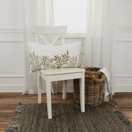 Botanical Ivory Lumbar Pillow With Insert - LOOMLAN - LOOMLAN - Throw Pillows