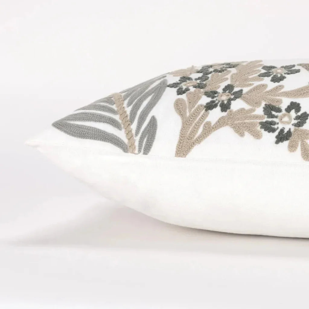 LOOMLAN Botanical Ivory Lumbar Pillow With Insert