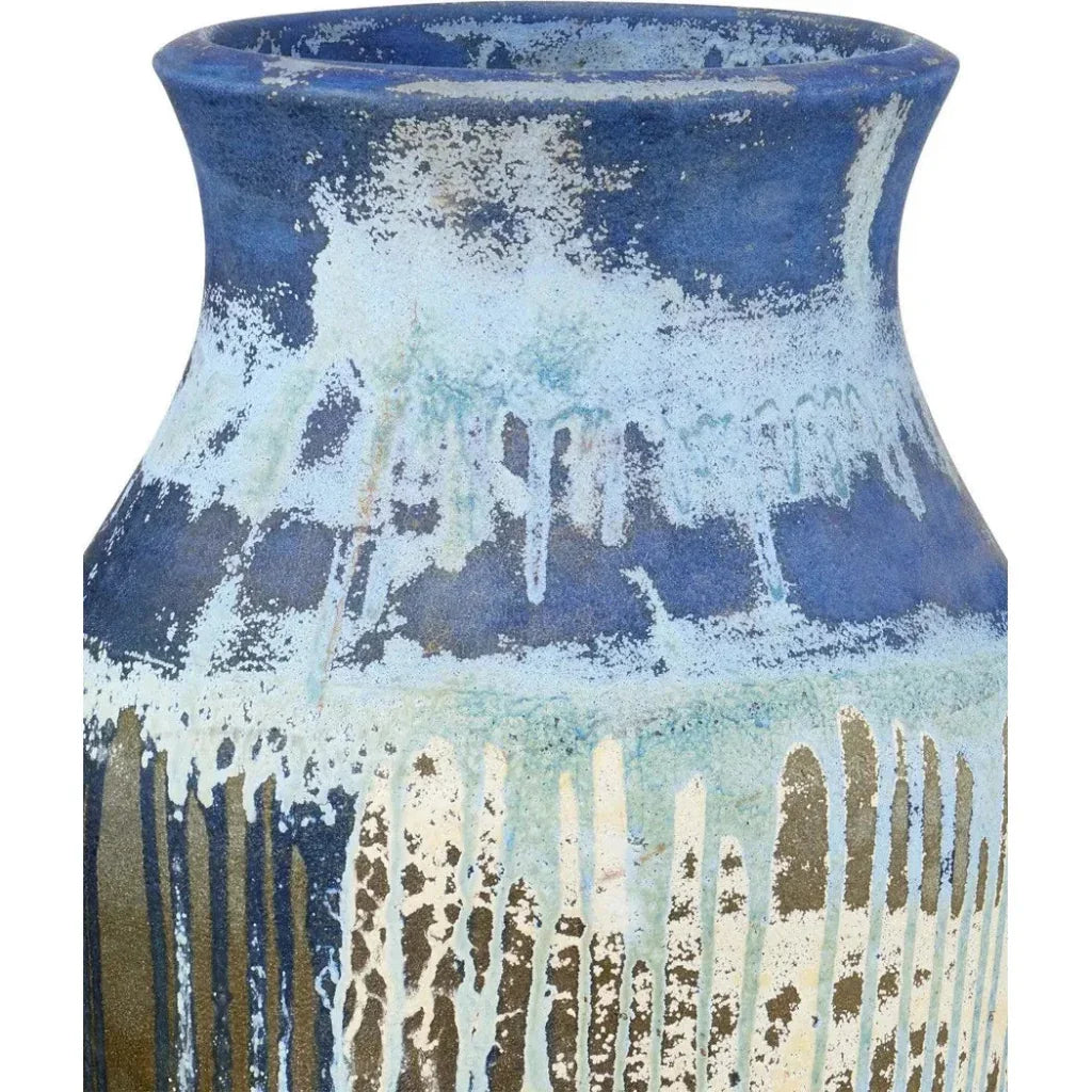 Capizzi Ceramic Blue Drip Urn - LOOMLAN - Currey & Co - Vases & Jars