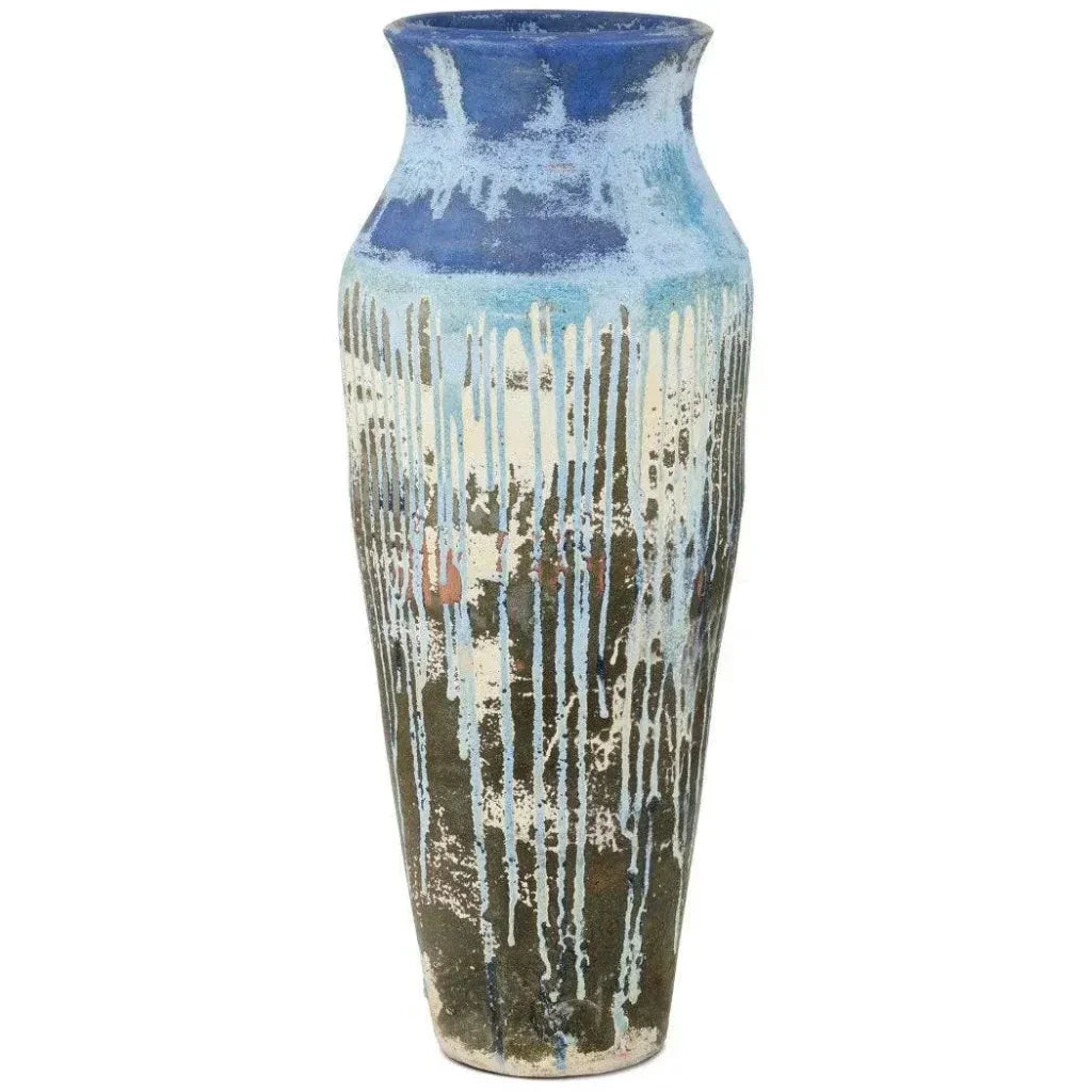 Capizzi Ceramic Blue Drip Urn - LOOMLAN - Currey & Co - Vases & Jars