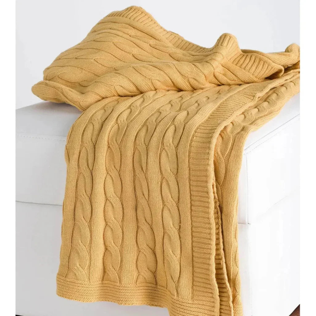 Cassy Cable Knitted Throw Blanket - LOOMLAN - LOOMLAN - Throw Blankets