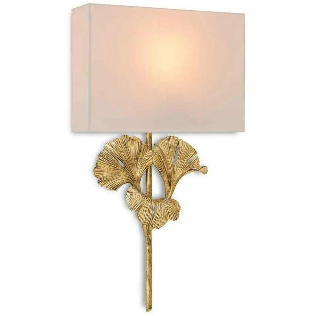 Chinois Antique Gold Leaf Gingko Gold Wall Sconce - LOOMLAN - Currey & Co - Wall Sconces