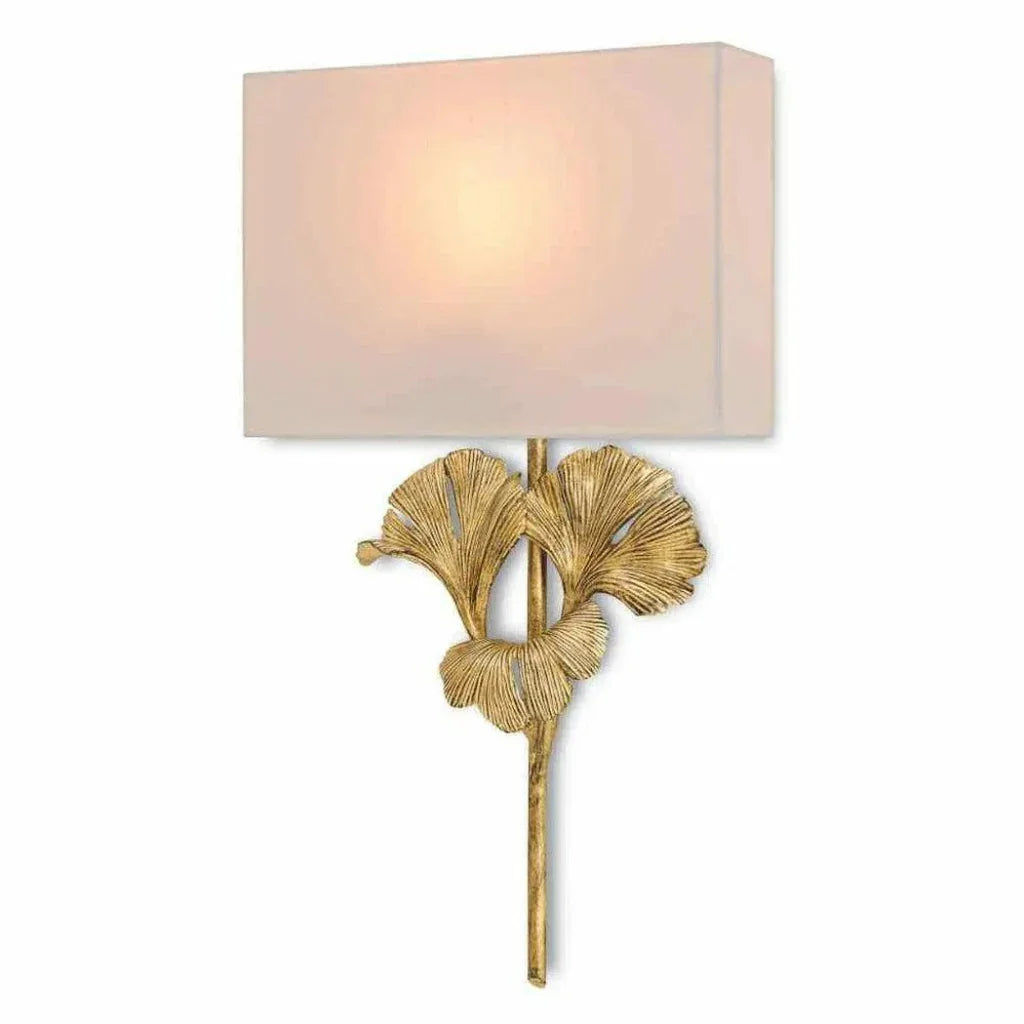 Chinois Antique Gold Leaf Gingko Gold Wall Sconce - LOOMLAN - Currey & Co - Wall Sconces