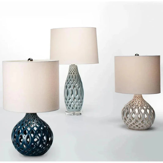 Coastal Style Filigree Light Blue Ceramic Table Lamp - LOOMLAN - Jamie Young - Table Lamps