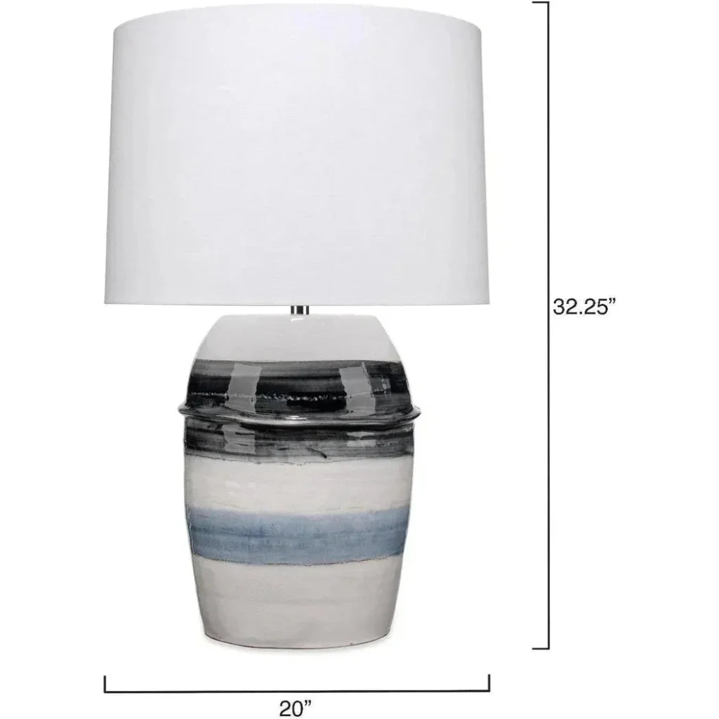 Coastal Style White Ceramic Horizon Striped Table Lamp - LOOMLAN - Jamie Young - Table Lamps