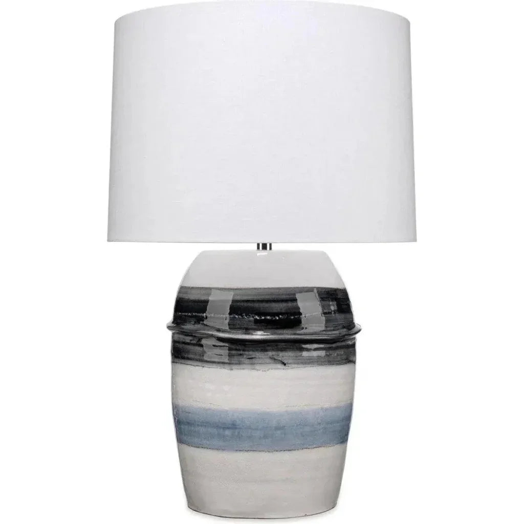 Coastal Style White Ceramic Horizon Striped Table Lamp - LOOMLAN - Jamie Young - Table Lamps