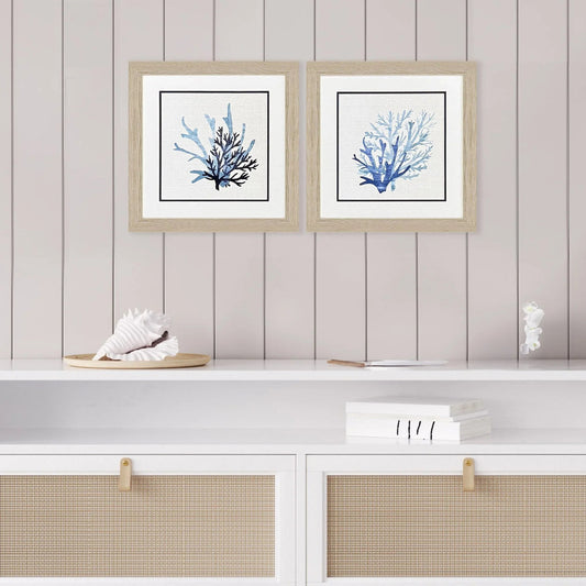Coral Shades Blue Canvas Art 2PC