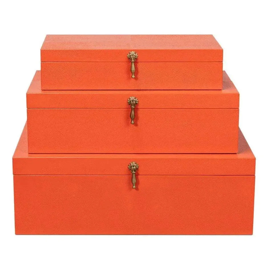 Cosmos Leather & Mdf Orange Nesting Boxes Set of 3 - LOOMLAN - Sarreid - Boxes & Bowls