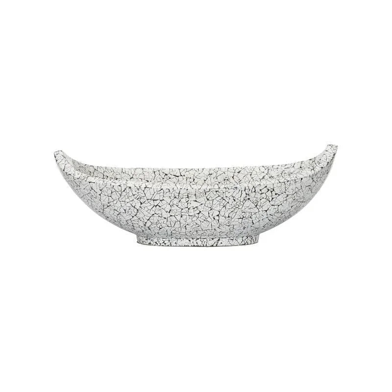 Crackled Hand Laminated White Long Bowl - LOOMLAN - Chelsea House - Boxes & Bowls