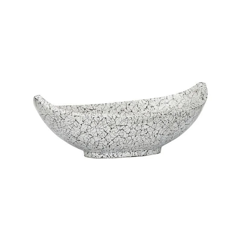 Crackled Hand Laminated White Long Bowl - LOOMLAN - Chelsea House - Boxes & Bowls