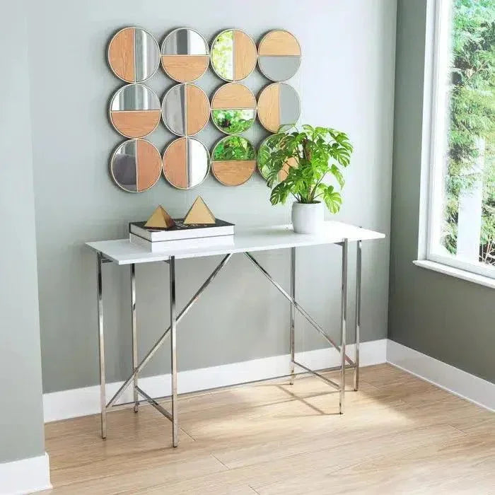 Cycle Round Mirror Gold & Walnut - LOOMLAN - Zuo Modern - Wall Mirrors