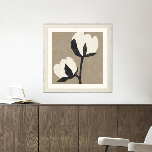 Delicate Sketch Wood Frame White Canvas Art