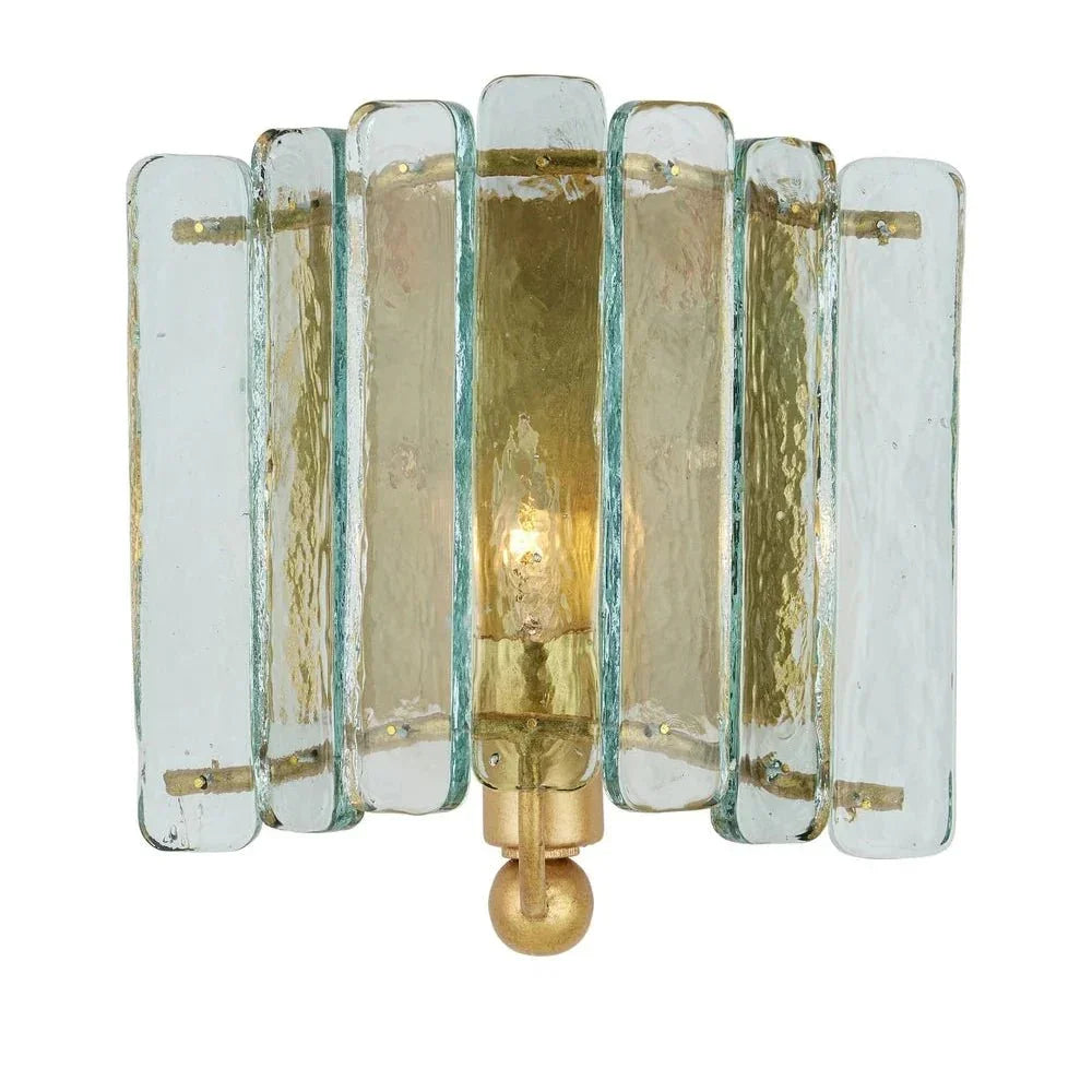 Duvernell Recycled Glass Gold Leaf Wall Sconce - LOOMLAN - Currey & Co - Wall Sconces