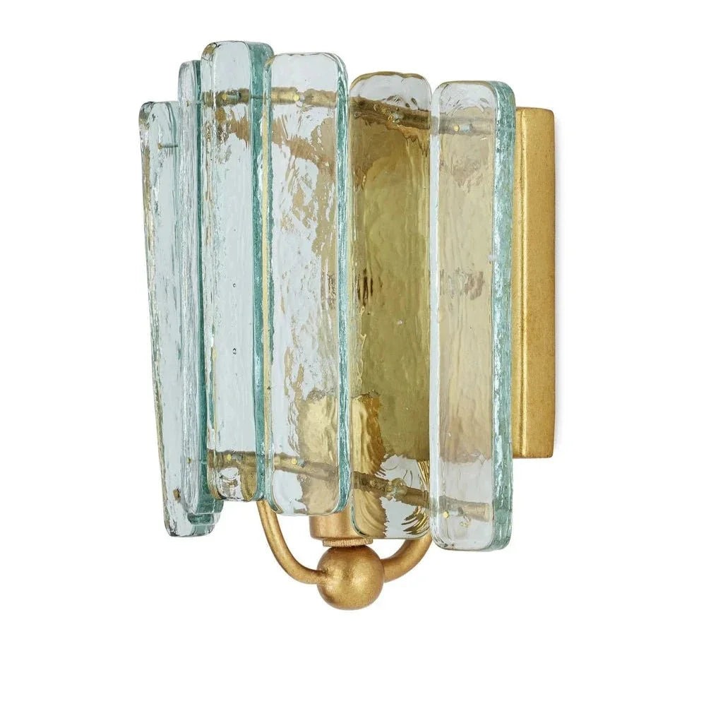 Duvernell Recycled Glass Gold Leaf Wall Sconce - LOOMLAN - Currey & Co - Wall Sconces