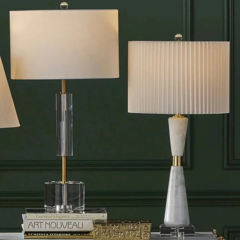 Edelmar White Marble & Crystal Table Lamp - LOOMLAN - Currey & Co - Table Lamps