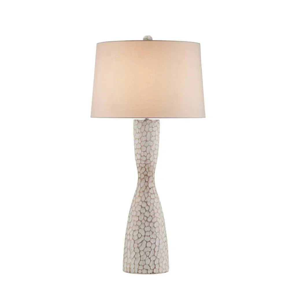 Edwell Whitewash Hand - Carved Wood Table Lamp - LOOMLAN - Currey & Co - Table Lamps
