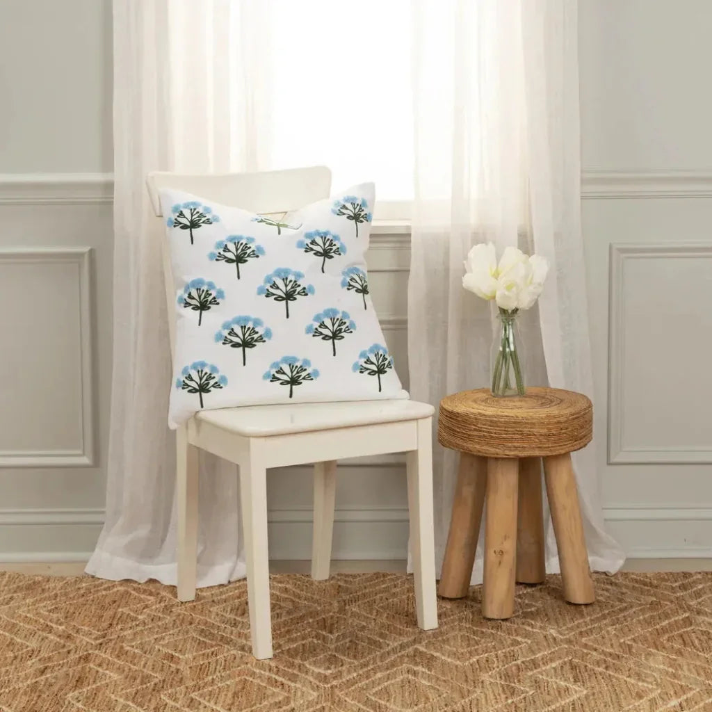 Embroidery Blue Couch Pillow With Insert - LOOMLAN - LOOMLAN - Throw Pillows