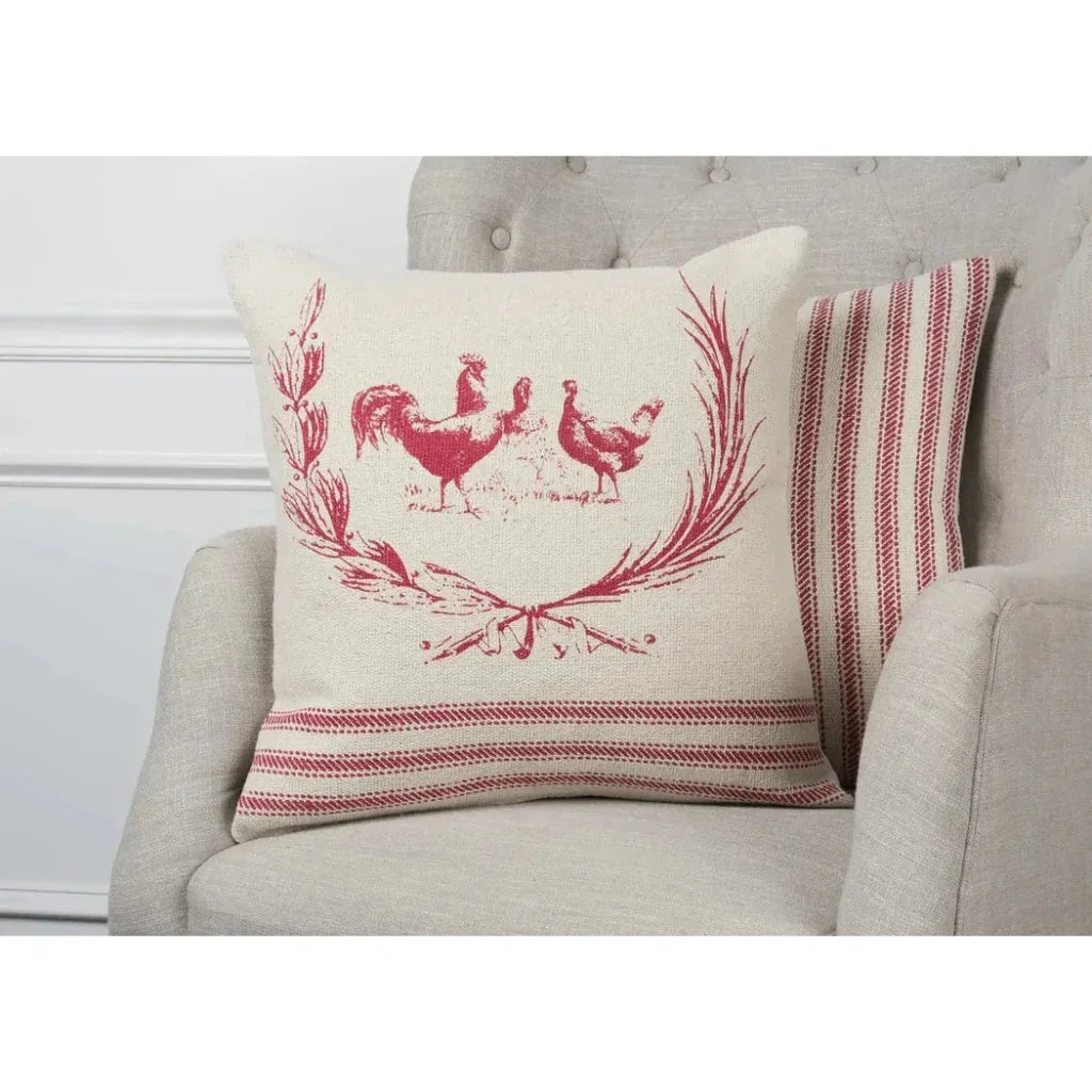 LOOMLAN Farm Rooster Red Throw Pillow Down Insert