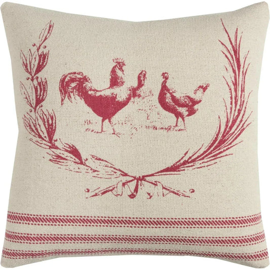Farm Rooster Red Throw Pillow Down Insert - LOOMLAN - LOOMLAN - Throw Pillows