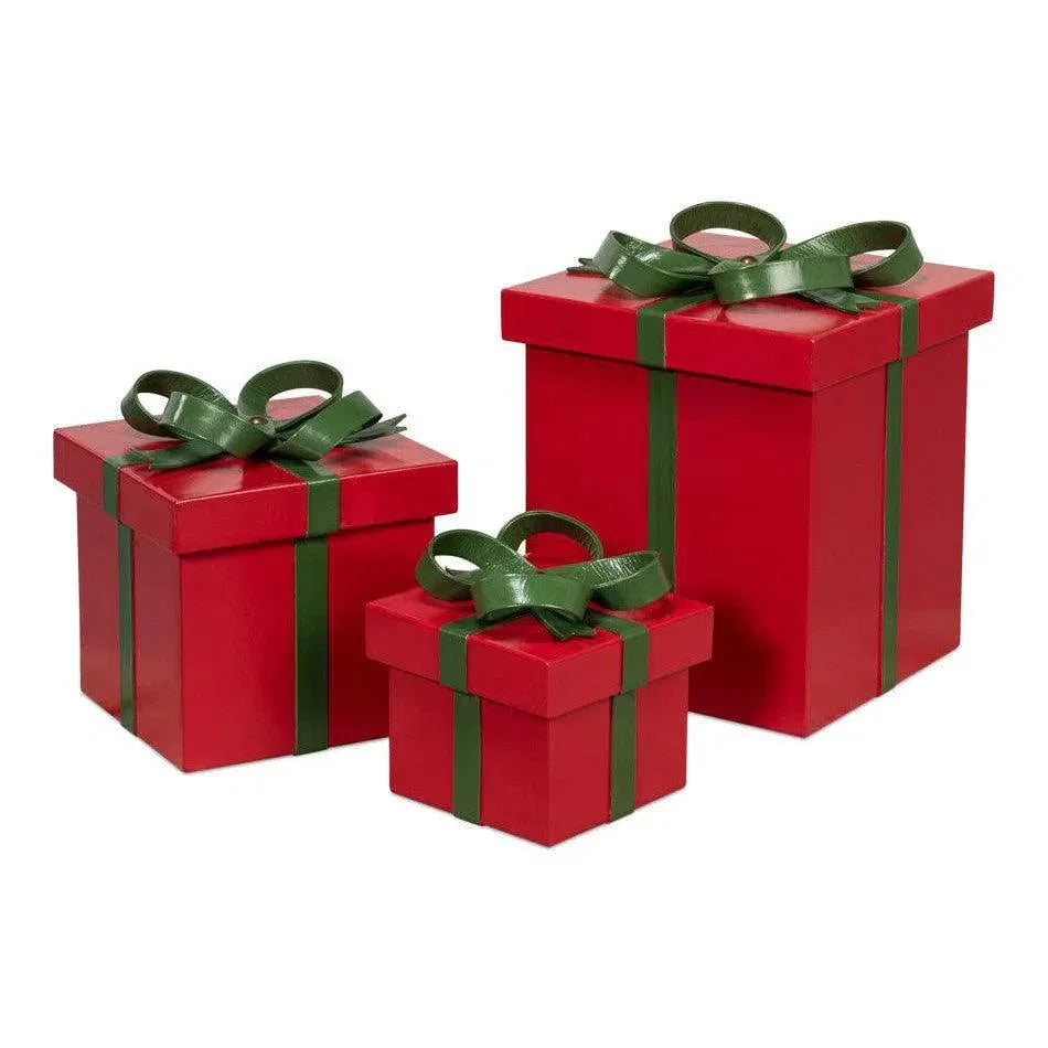 Ferrell Leather & Mdf Red Holiday Boxes Set of 3 - LOOMLAN - Sarreid - Boxes & Bowls