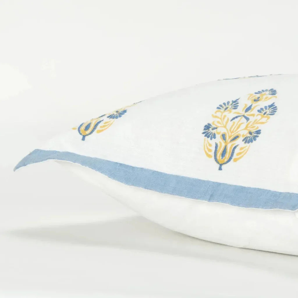 LOOMLAN Flanged Floral Blue Throw Pillow Down Insert