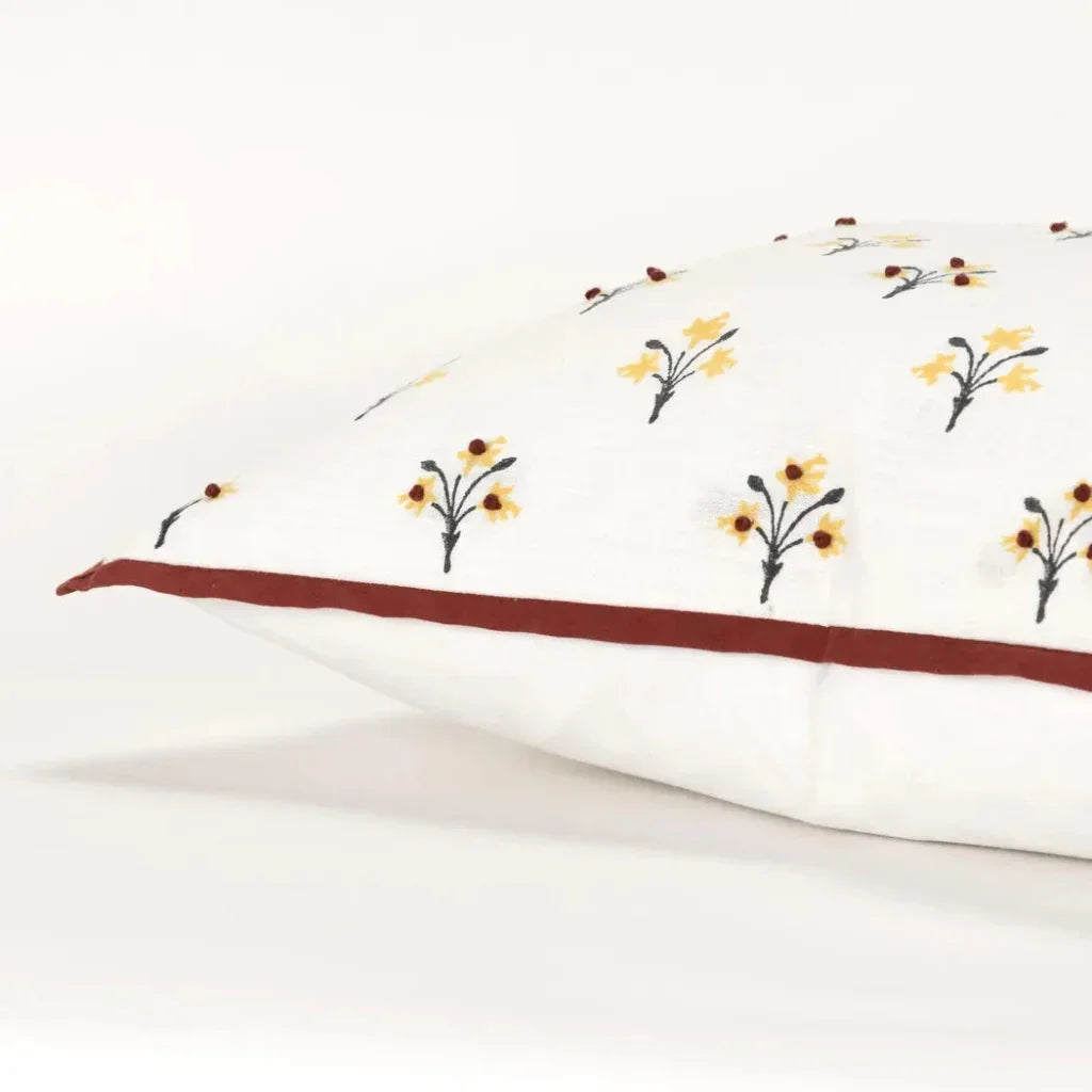 LOOMLAN Flanged Floral Rust Throw Pillow Down Insert